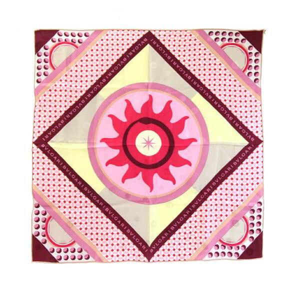 BVLGARI Scarf Pink 100% Silk Large Women's